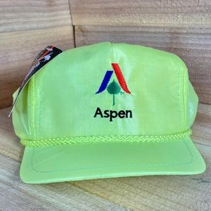 Vintage Aspen Skiing Company Bump Bonnets made by Universal Neon Yellow Velcro